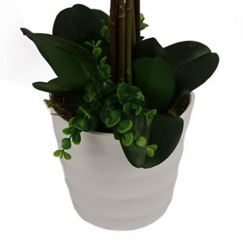 85cm Artificial Deluxe Bush Orchid - White Flowers White Pot