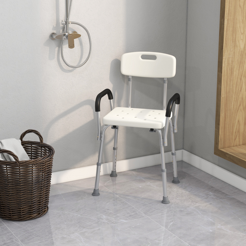 Light Weight Aluminum Shower Bench Portable Lift Chair Back & Armrest HOMCOM