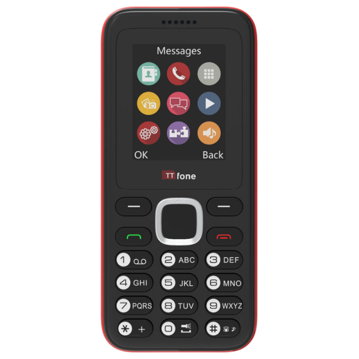 TTfone TT150 Unlocked Basic Mobile Phone UK Sim Free, Long Battery Life, Dual Sim with camera and games, easy to use, durable and light weight pay as you go - Red with Mains Charger and O2 Sim Card