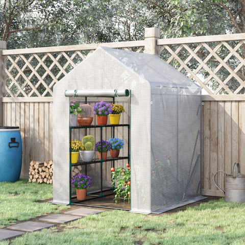 Greenhouse for Outdoor, Gardening 2 Tier Shelf, PE Cover, 143x143x195cm, Green