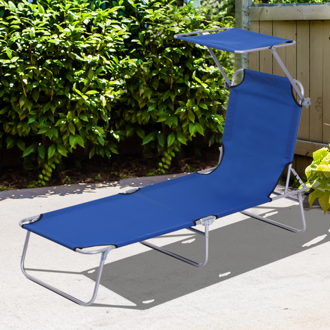 Reclining Chair Folding Lounger Seat & Sun Shade Awning Beach, Blue