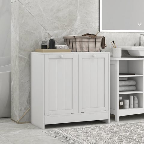 kleankin Tilt-out Laundry Storage Cabinet with 2 Compartment Hampers, White