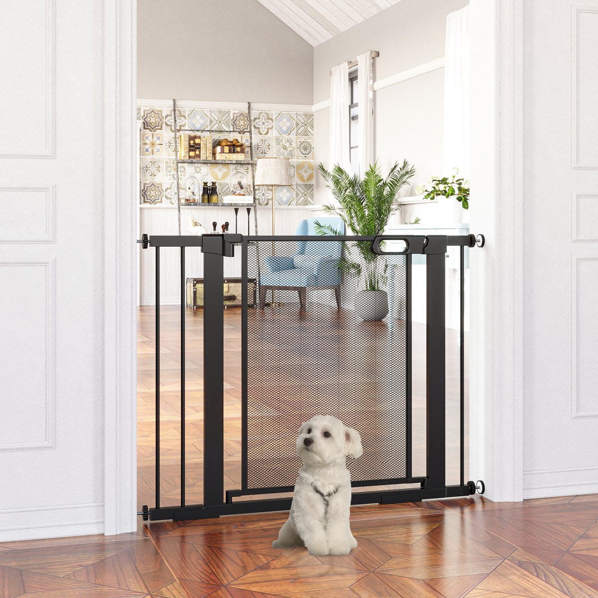 Pressure Fit Safety Gate for Doors Dog Gate Auto Close, 75-103 cm Black PawHut