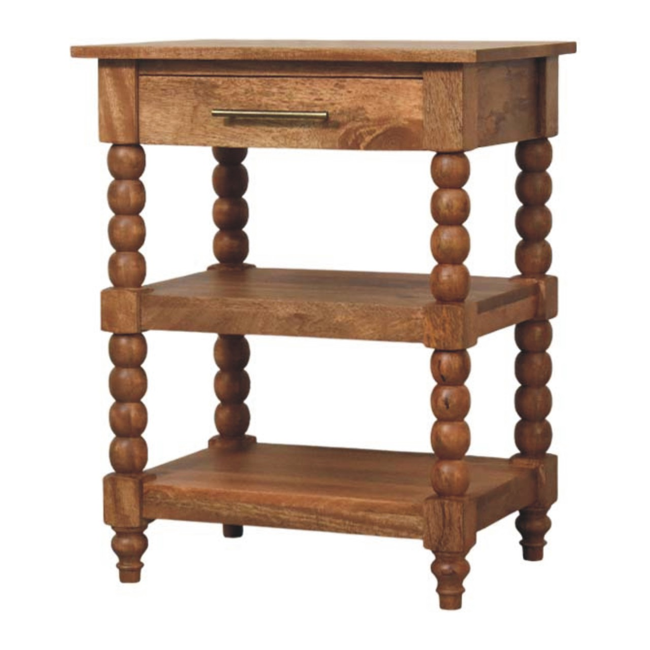 Artisan Furniture Solid Wood Barley Twist Side Table, Drawer And 2 Open Slots, Beige