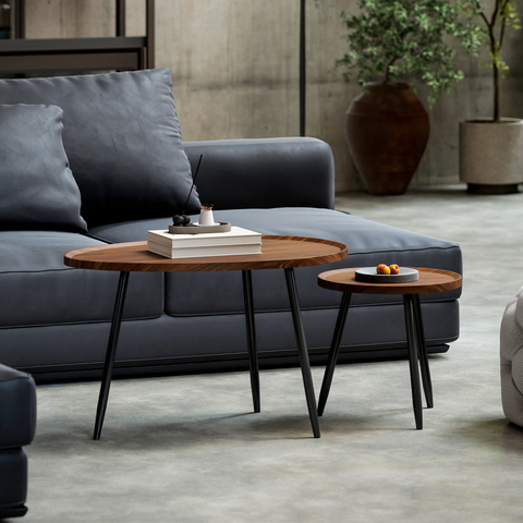 HOMCOM 2 80cm Sofa Side Table Set of 2 with Metal Legs, Chestnut Wood Effect