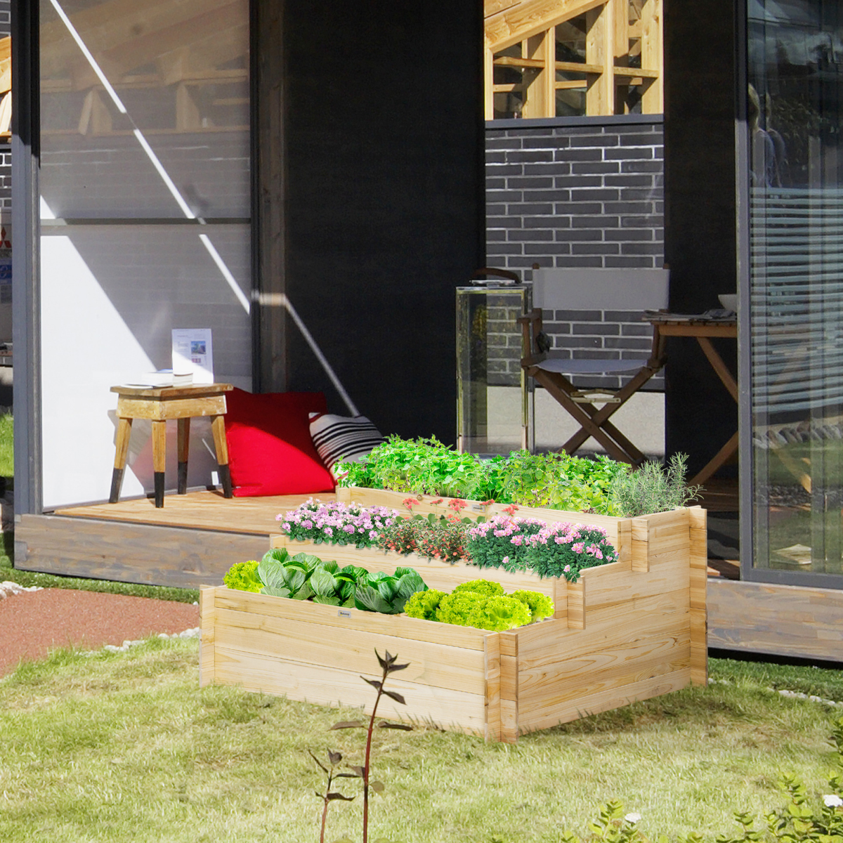 3 Tier Raised Garden Flower Box with 9 Grow Grids and Non-woven Fabric