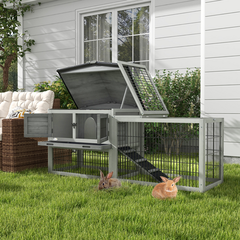 Pawhut Rabbit Hutch Pet House Outdoor Run Design w/ Water-Resistant Paint Ramp