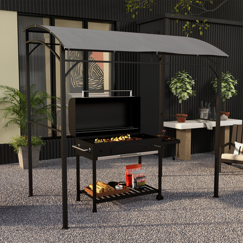 Outsunny 2.2 x 1.5 m BBQ Gazebo Tent Sun Shade with Canopy and 10 Hooks, Grey
