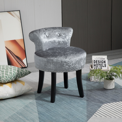 Dressing Table Stool Vanity Seat w/ Rubber Wood Legs Bedroom - Grey