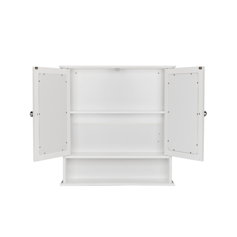 Double Door Mirror Indoor Bathroom Wall Mounted Cabinet Shelf White