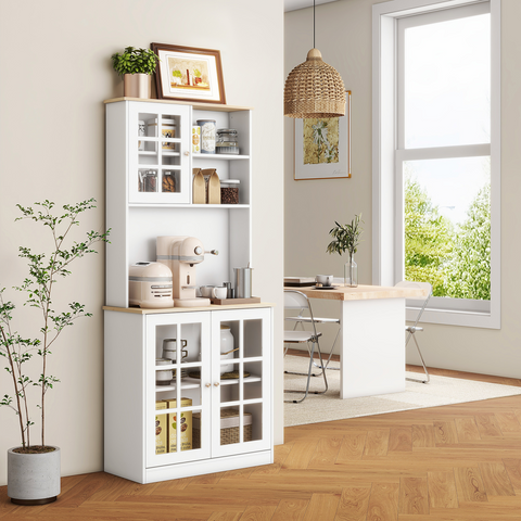 183cm Sideboard Grid Glass Doors Shelves Kitchen  72" Solid w/Glass Door