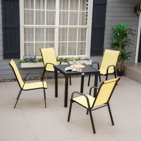 Set of 4 Garden Dining Chair Set Outdoor w/ High Back Armrest Beige Outsunny