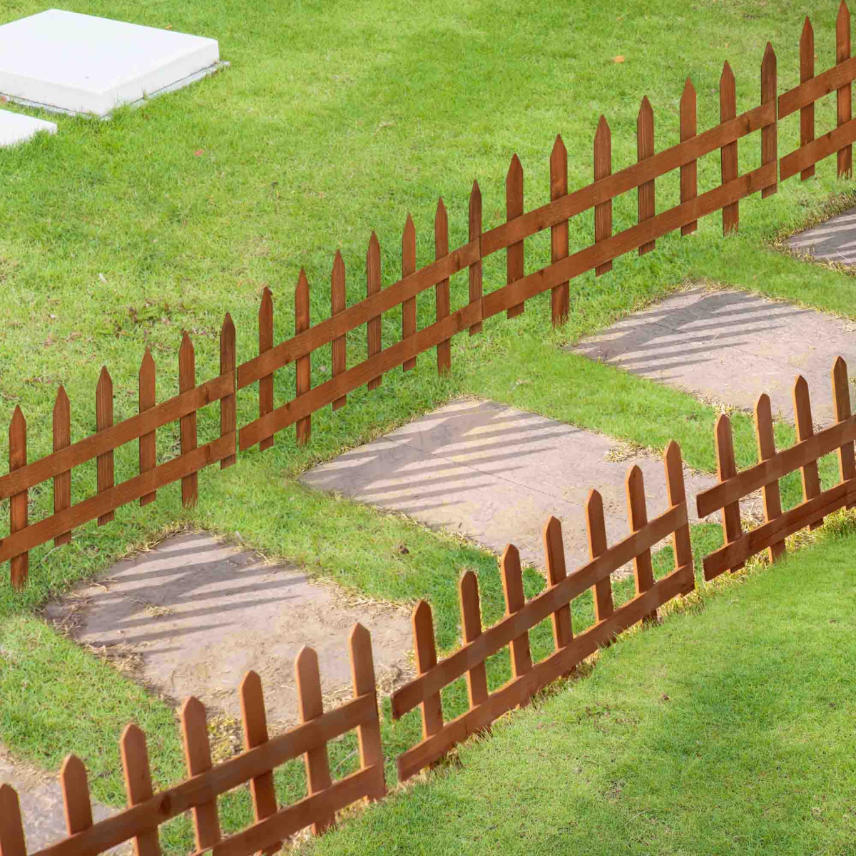12 Pack Wooden Border Fences, Garden Fixed Picket Fence