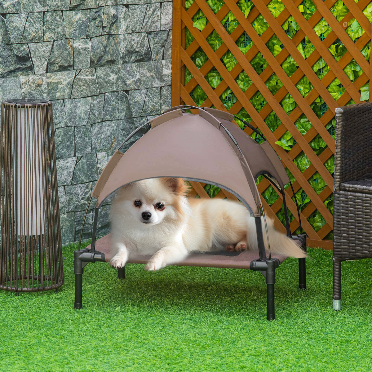 61 cm Elevated Pet Bed Dog Cot Tent with Canopy Instant Shelter Outdoor Brown