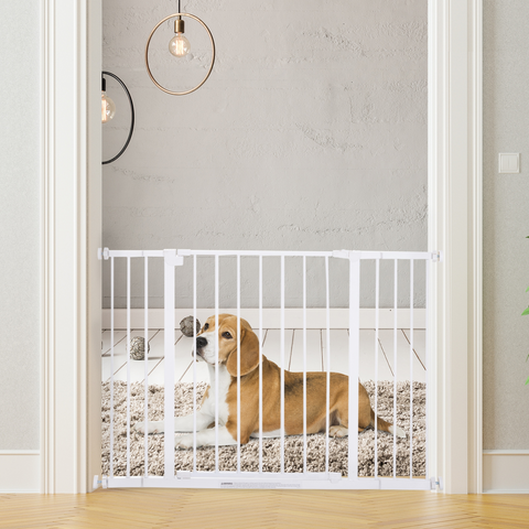 Pressure Fit Dog Gate Pet Barrier for stairs doorway, 76-107cm Width White