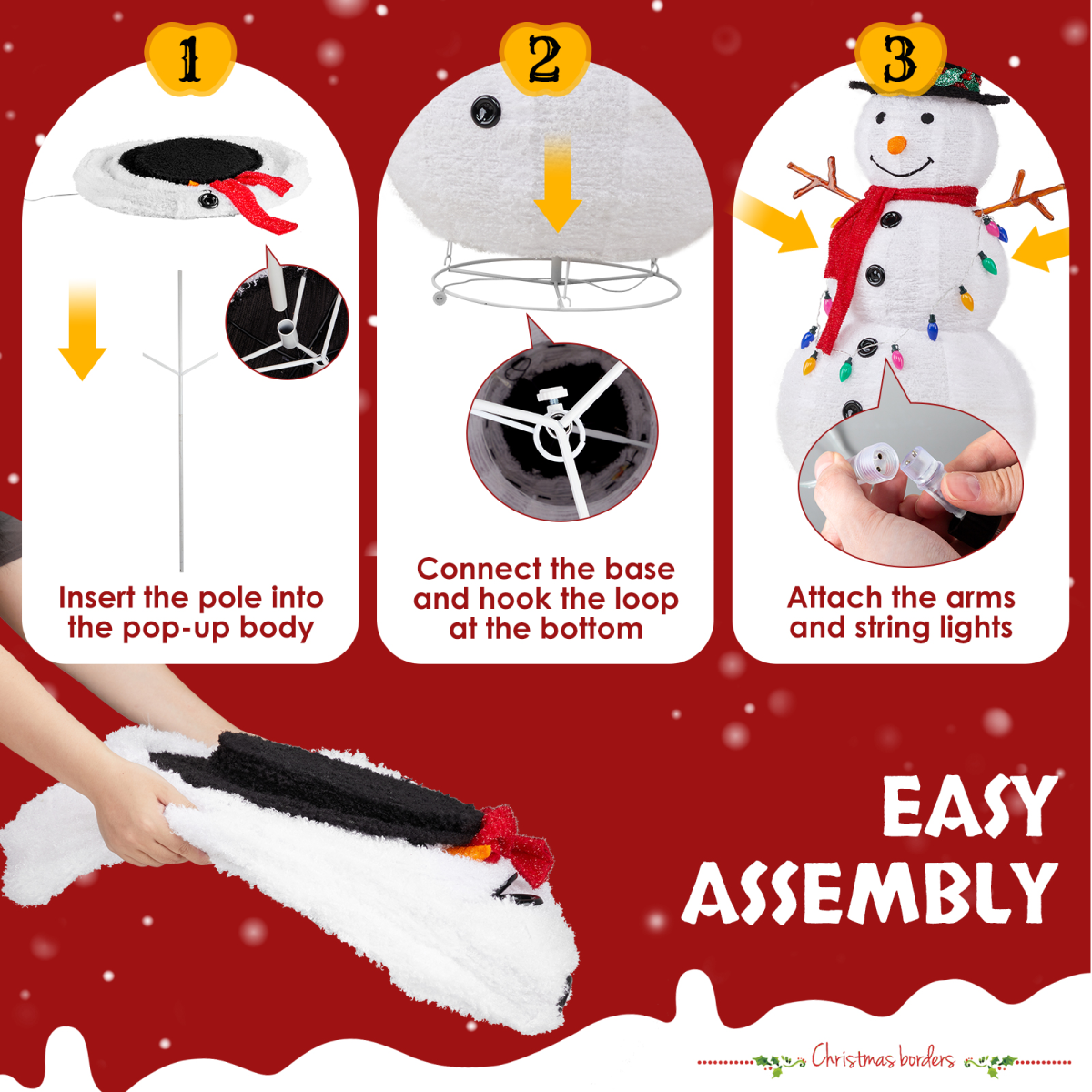 4ft 100LED 20 Lanterns Cashmere Fabric Retractable Snowman Garden Snowman Decoration