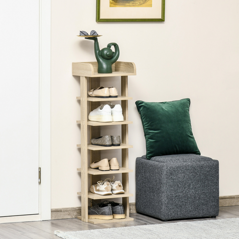 7 Tier Shoe Rack Organizer Storage Shelf Wooden Display Cabinet Oak