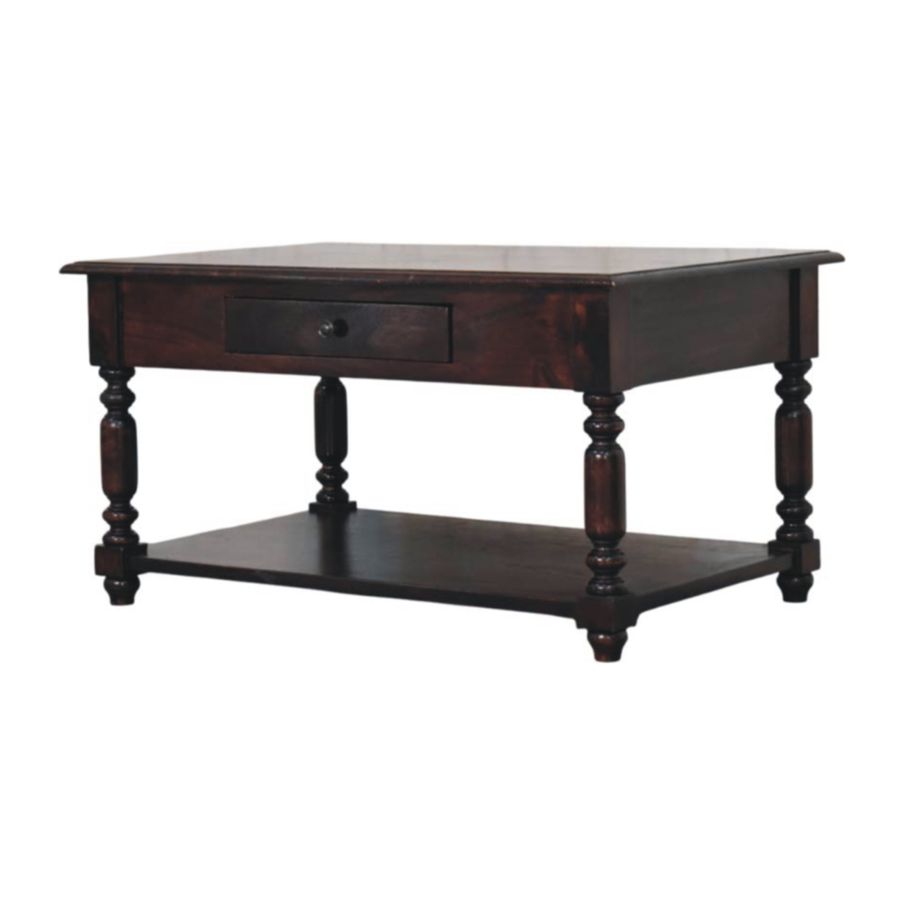 Artisan Furniture Solid Wood Turned Legs Cherry Console Table, 2 Drawers & 1 Open Slot, Dark Brown