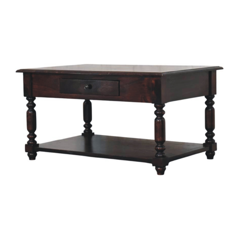 Artisan Furniture Solid Wood Turned Legs Cherry Console Table, 2 Drawers & 1 Open Slot, Dark Brown
