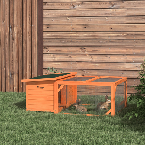 Wooden Rabbit Hutch with Run Small Animal Guinea Pig House 125.5 x 100 x 49cm