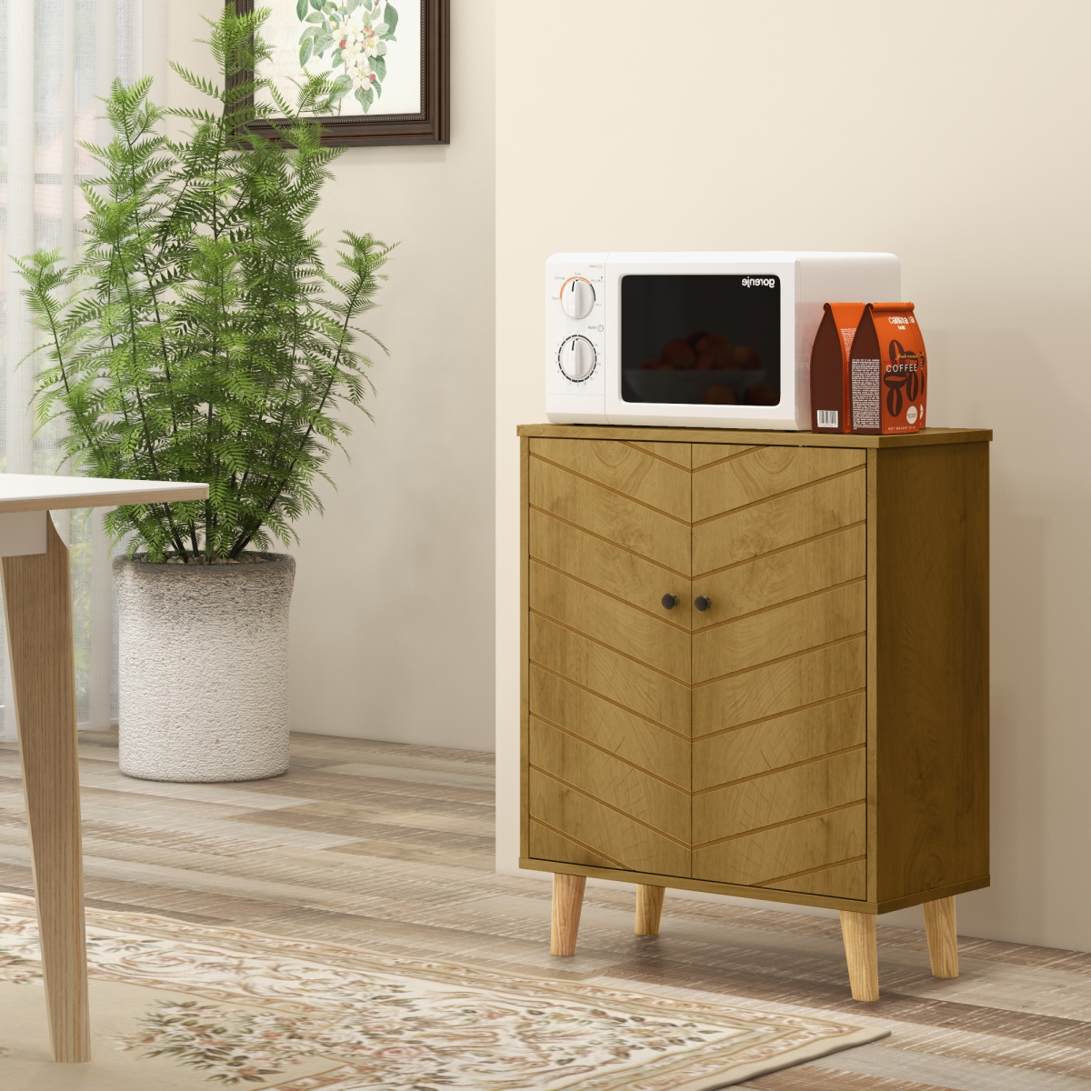 Storage Cabinet for Living Room Sideboard with Chevron Doors Natural