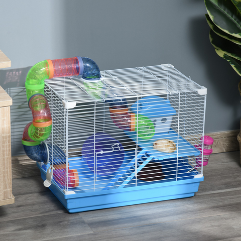 Hamster Cage Carrier Small Animal House w/ Exercise Wheels Tunnel Tube Pawhut