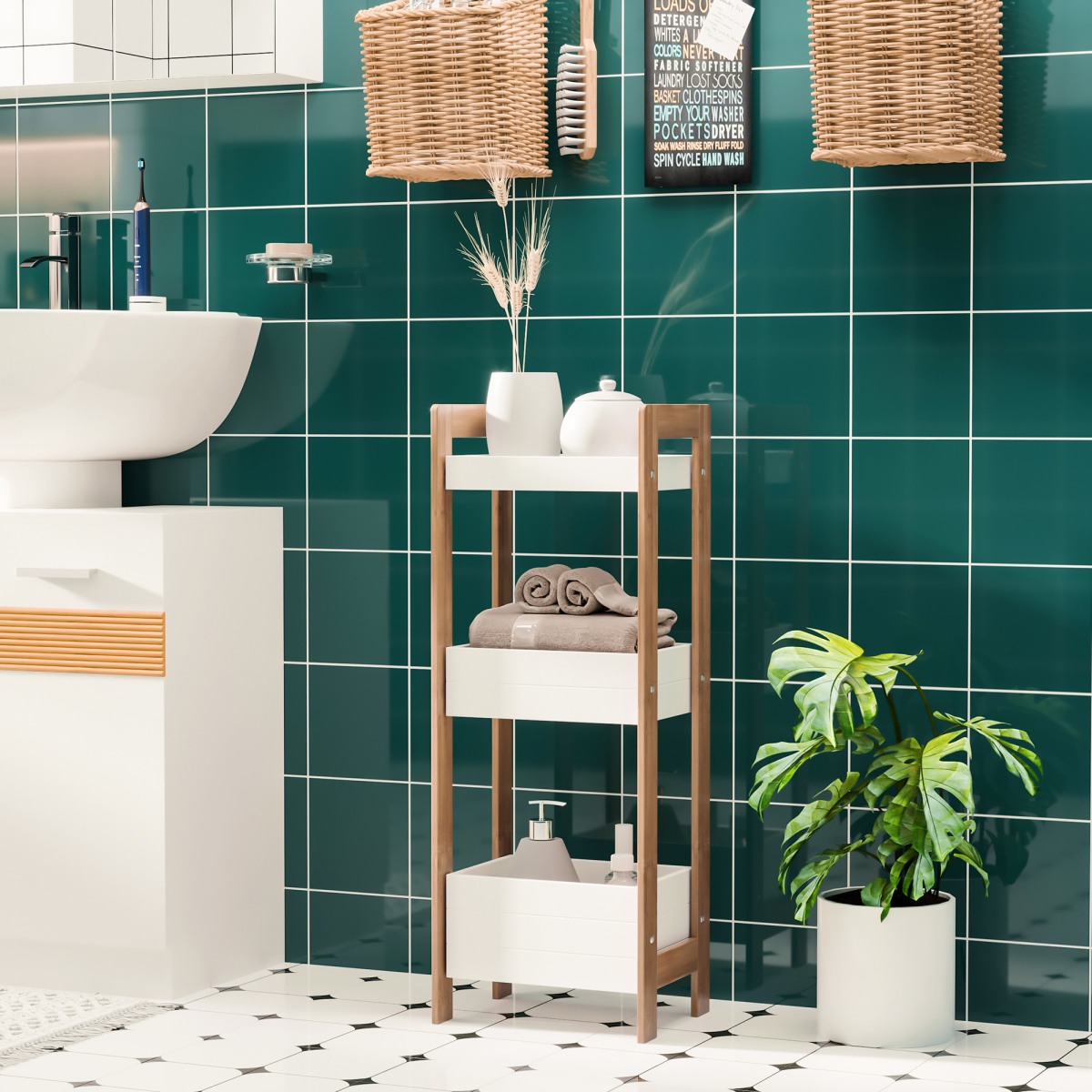 Bathroom Shelves, 3-Tier-Bamboo