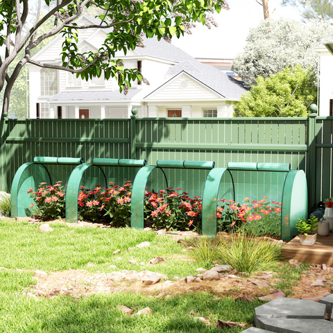 Outsunny Tunnel Greenhouse Steel Frame for Garden w/ Zipper Doors, Green