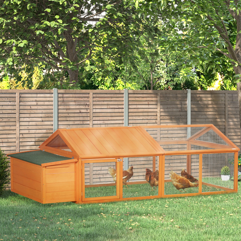 PawHut Wooden Chicken Run with Nesting Box, Openable Roof for 4-8 Chickens Ducks