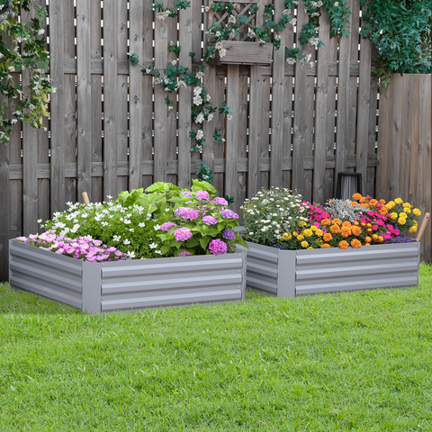 Set of 2 Raised Garden Bed, Galvanized Steel Frame 1m x 1m x 0.3m