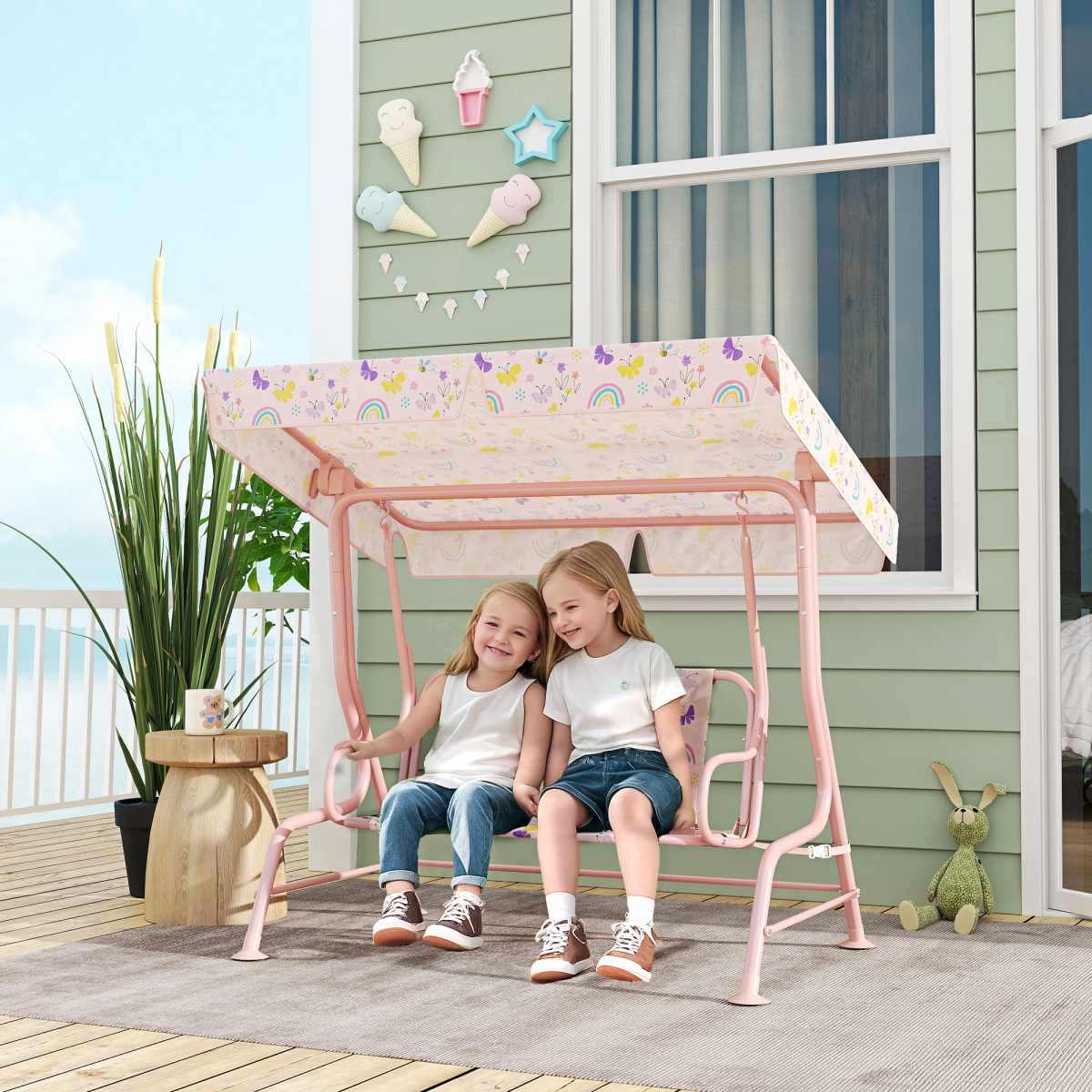 Rainbow Canopy Swing Seat - Safe & Fun Outdoor Play for Kids