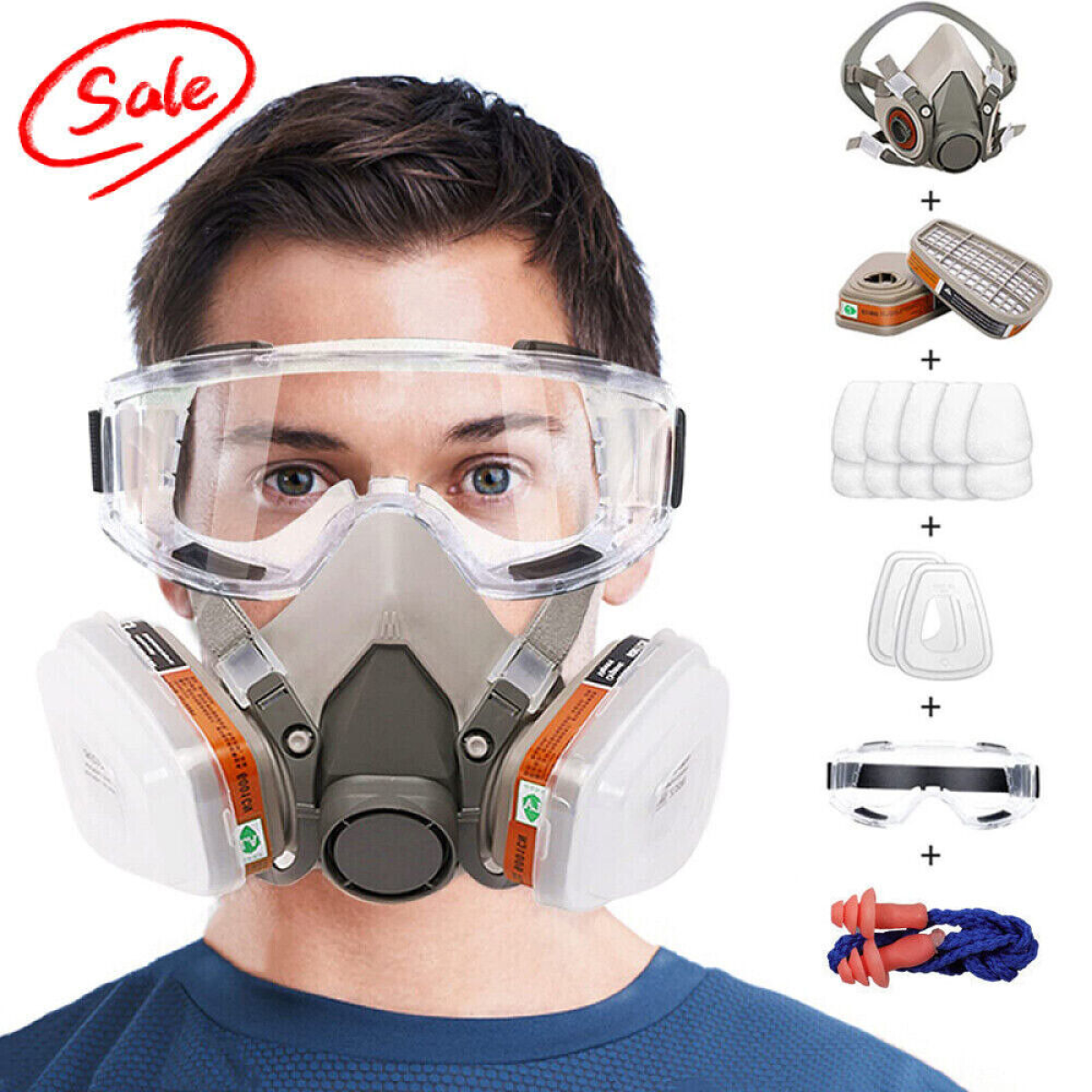 17 In 1 Full Face Mask 6200 Gas Mask Facepiece Spray Respirator Filter Chemical