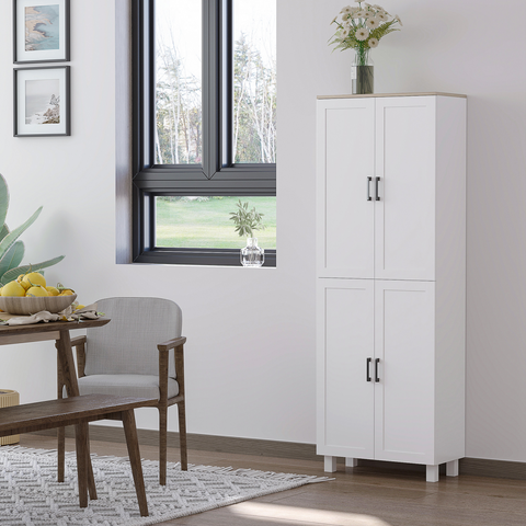 HOMCOM Modern Kitchen Cupboard Storage Cabinet with 4 Shelves, White