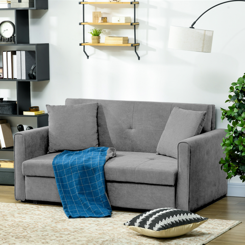 HOMCOM 2 Seater Sofa Bed Convertible Bed Settee w/ 2 Cushions Storage Light Grey