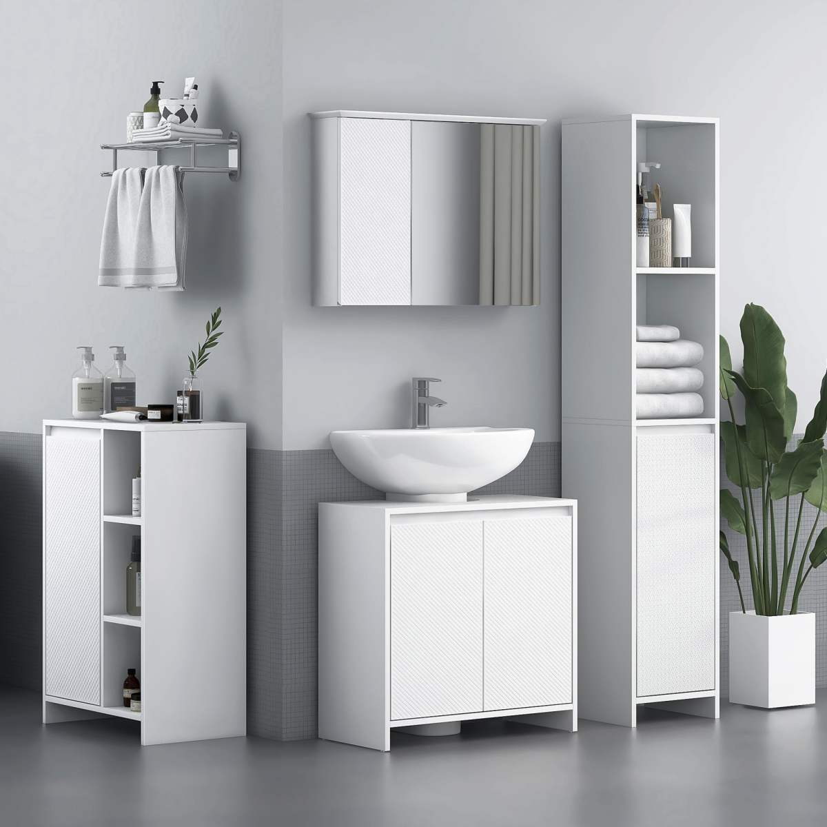 HOMCOM Freestanding Under Sink Cabinet with 2 Doors and Shelf, White