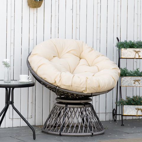 360??Swivel Rattan Papasan Moon Bowl Chair Round Outdoor w/ Padded Outsunny
