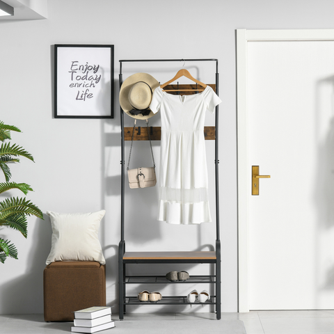 Industrial Coat Rack Stand with 8 Hooks Hangers Storage Cabinet Brown
