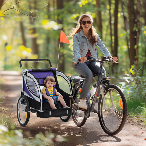 HOMCOM 2 Seat Child Bike Trailer, Baby Bicycle Trailer for 2 Kids, Purple