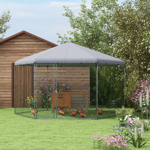 PawHut Walk in Chicken Run with Cover for 10-15 Chickens, Hens, Rabbits, Ducks