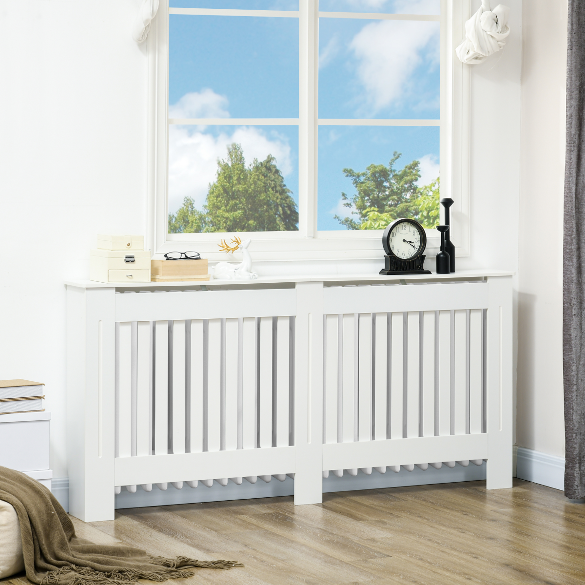 HOMCOM Radiator Cover Painted Slatted MDF Cabinet Lined Grill 172x19x81.5cm