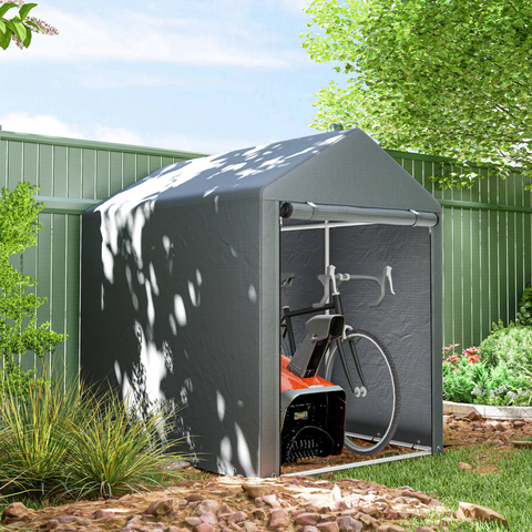 Outsunny 179 x 120cm Temporary Garden Shed, with Weather-resistant Plastic Cover and Accessories - Dark Grey