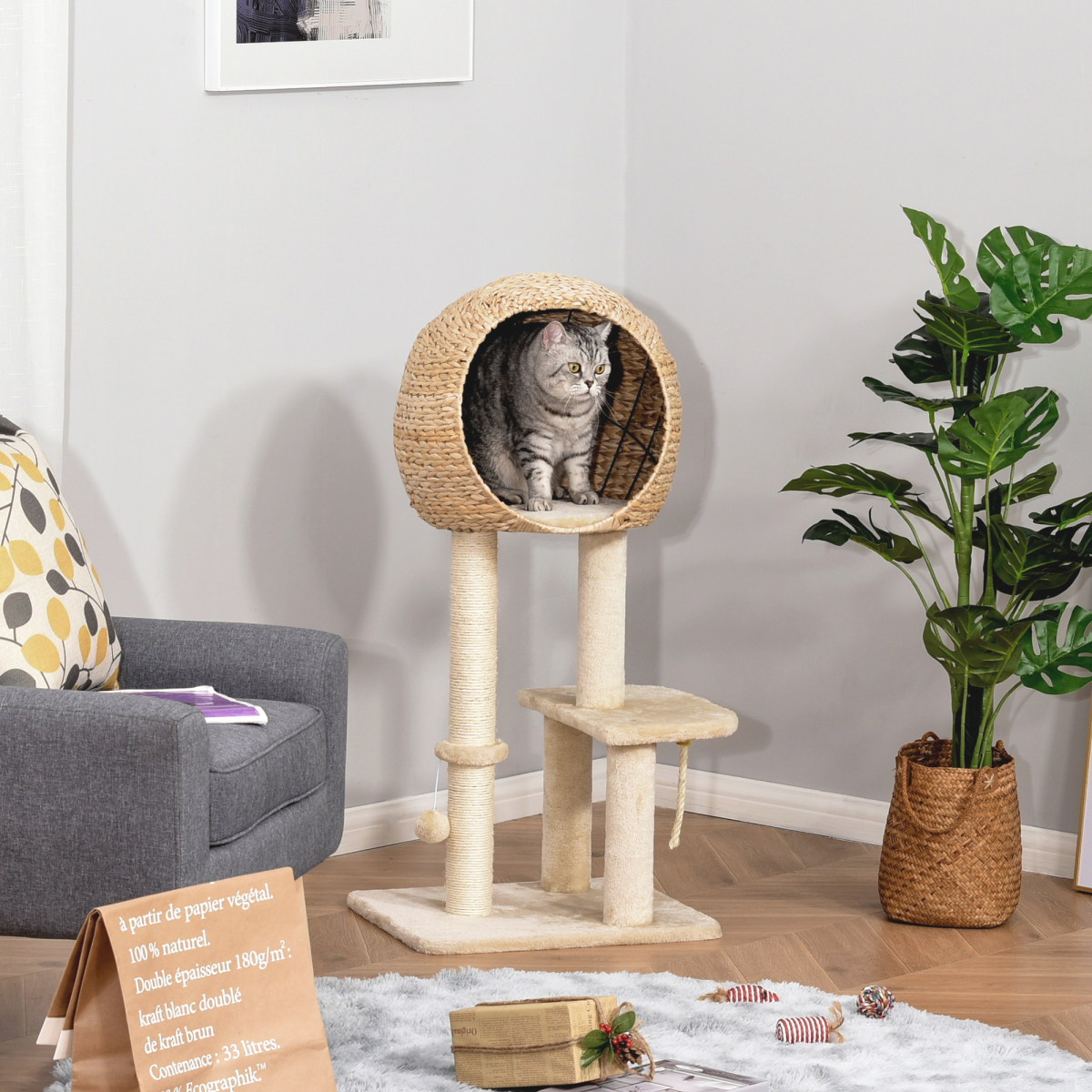 100cm Cat Tree Tower Kitten Climbing Tower W/ Scratching Post Condo  Pawhut