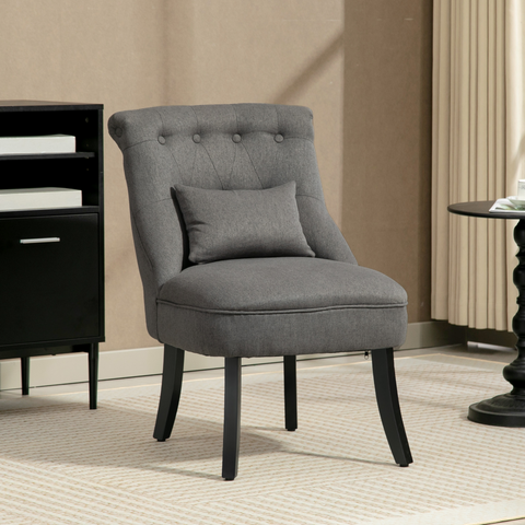 HOMCOM Fabric Single Sofa Upholstered with Pillow Wood Leg Charcoal Grey