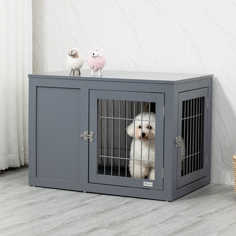 Furniture-Style Dog Crate Two Lockable Doors, for Small & Medium Dogs Pawhut