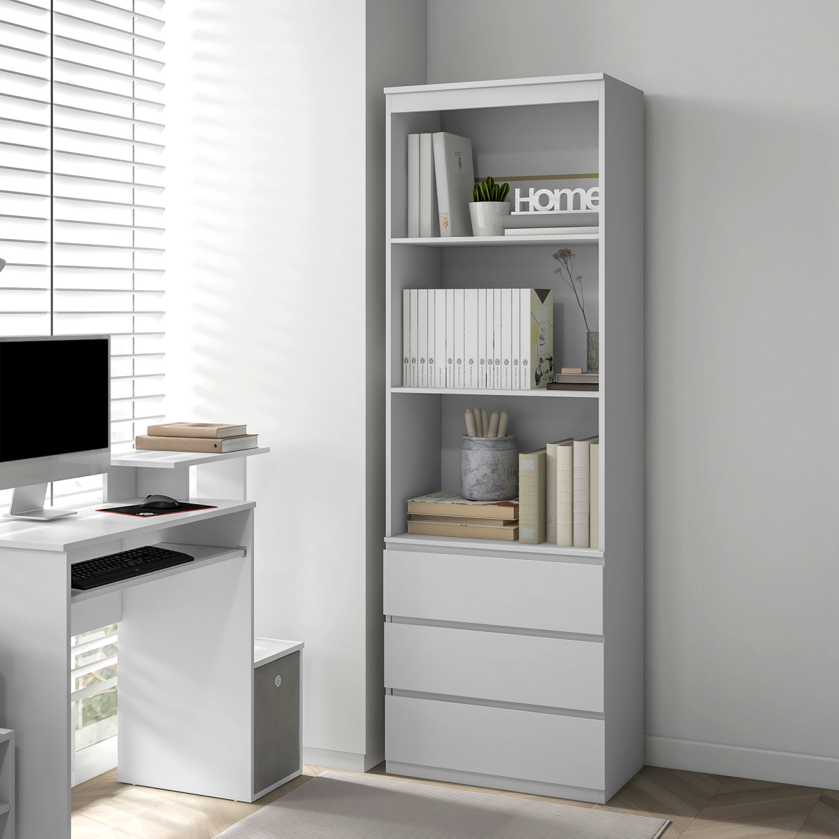 HOMCOM 180cm Tall Bookshelf Free Standing Storage Shelf Unit with Storage White