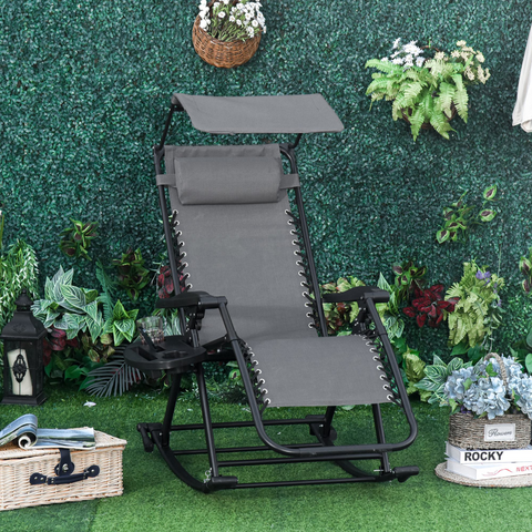 Folding Recliner Chair Outdoor Lounge Rocker Zero-Gravity Seat, Grey