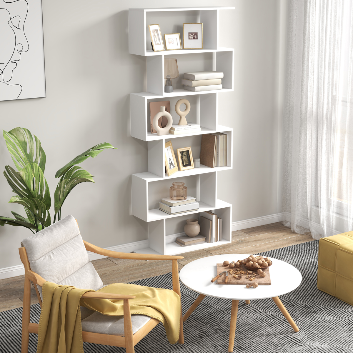 Particle Board 6-Tier Asymmetrical Shelving Unit White
