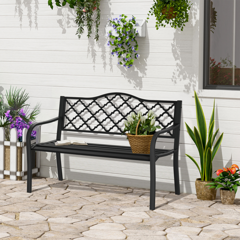 2-Seater Outdoor Garden Bench Antique Steel Armrest,