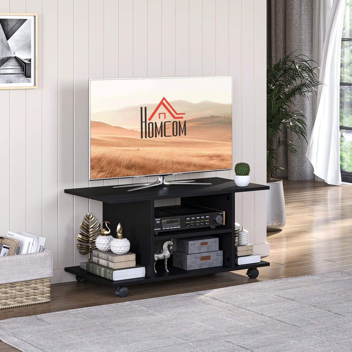 Mobile TV Stand Bookshelves in Black