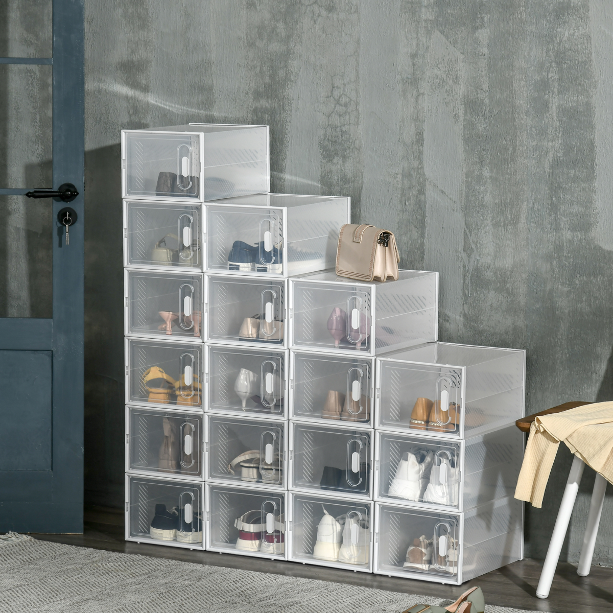 18PCS Clear Shoe Box, Plastic UK/EU Size 8.5/43, 25 x 35 x 19cm